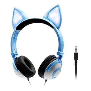 ONTA Hoofdtelefoon kinderen met schattige LED lichtgevende kattenoren 85dB volume beperkt opvouwbaar verstelbare On Ear…