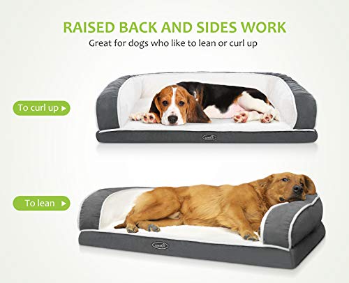 Pecute Orthopedic Dog Sofa Bed (L 89 * 56 * 18 cm), Egg Crate Memory Foam Pet Couch Bed with 3 Sides Bolster for Good Support, Removable Washable Cover, Non Slip Base, Ideal for Medium Dogs & Cats