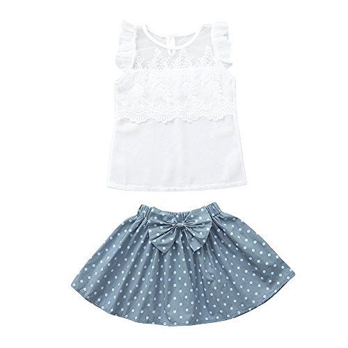 LIKESIDE 2Pcs Infant Baby Girls Kids Lace Tops Vest+Dot Skirt Outfits Set Clothes