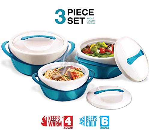 Pinnacle Casserole Dish - Large Soup and Salad Bowl Set - Insulated Serving Bowl With Lid - 3 Pc. Set Teal