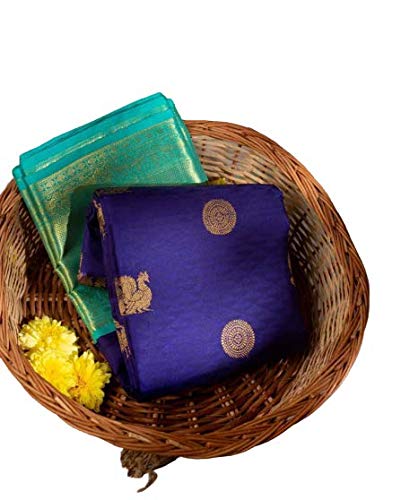 women's kanchipuram silk saree with contrast blouse piece