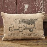 Burlap Truck Merry Christmas Pillow - Tree - Cute Gift Idea - Decor Decoration