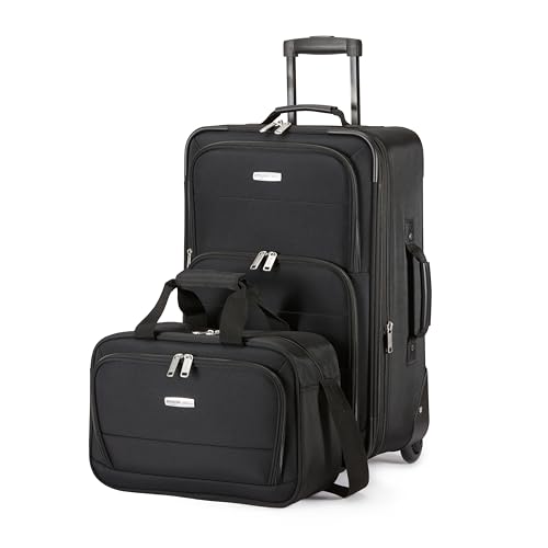 Set di 2 Bagagli Impilabili, Valigia Espandibile (58 cm) e Borsa in Tessuto (25 cm), Leggeri, 100% Poliestere, Nero
