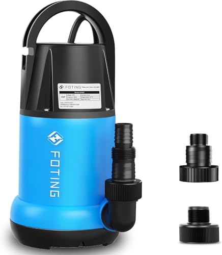 FOTING Sump Pump 1 HP 4600 GPH Clean/Dirty Submersible Water Pump, Thermoplastic Portable Utility Pump for Swimming Pool Garden Pond Basement Window Wells with 10FT Long Power Cord, Blue