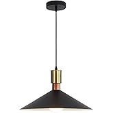 EFINEHOME 16 Inch Modern Black Pendant Light, Minimalist Cone Pendant Lamps for Kitchen Island, Industrial Adjustable Height 