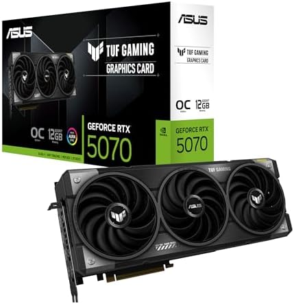ASUS TUF Gaming GeForce RTX ™ 5070 12GB GDDR7 OC Edition Gaming Graphics Card (PCIe® 5.0, HDMI®/DP 2.1, 3.125-slot, Military-Grade Components, Protective PCB Coating, axial-tech Fans)