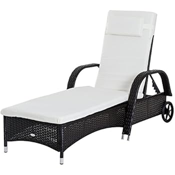 backrest chair chaise thick extra lounge bed outdoor adjustable position wicker headrest rattan lounger cushion pe wheels garden armrest recliner