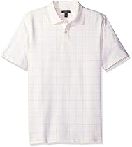 Van Heusen Men's Short Sleeve Printed Windowpane Polo Shirt, Bright White, Small