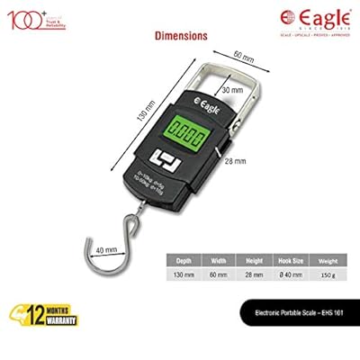 EAGLE Portable Digital Luggage Scale with Metal Hook (50 kg, Black)