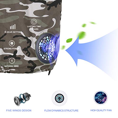 DEWBU Workwear Equipped Cooling Vest Fan with Battery Pack for Summer Outdoors Air-Conditioned Clothes (Camouflage Vest Suit,Large)