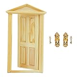 Dollhouse Miniature Vintage Golden Door Lock and Keys + Exterior Wooden Door