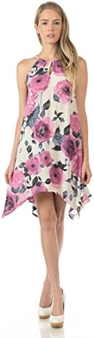 Upparel Women's Open Shoulder Floral Print Chiffon Casual Dress -Made in USA (Large, UD101 Cream/Lilac)