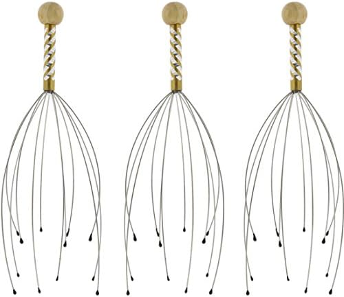 Therapeutic Hand Held Head Scratcher - Scalp Massager for Deep Relaxation & Stress Reduction - Steel Wire Head Massager with Wooden Handle for at-Home Spa Relief and Relaxation (3)