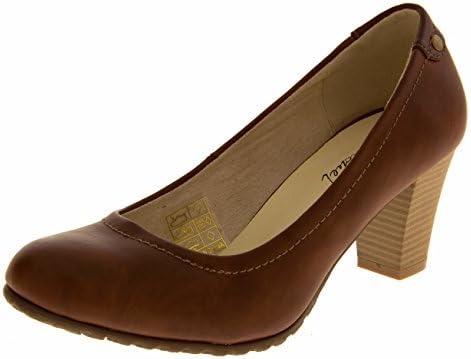Coconel Womens 216718 Dark Brown Court Shoes Faux Leather Block Heel Formal Pumps US 9