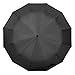 Wsky 12 Ribs Umbrella Windproof, Reinforced Travel Umbrella with Teflon Coating, Compact Waterproof, Ergonomic Handle with Auto Open Close Button - Elegant Leather Cover (Black)