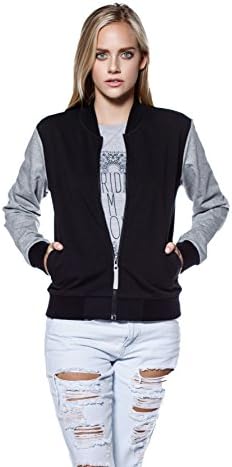 VIVILISH WOMEN CONTRAST ARM BASEBALL JACKET, Black Heather Grey, L