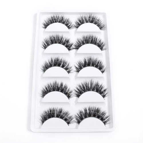3D Mink False Eye Lashes Beautyorigin Fake Eyelashes 100% Siberian Mink Fur Makeup Wispy Long Cross Thick Reusable Fake Eyelashes 5 Pairs/pack （Style 1）