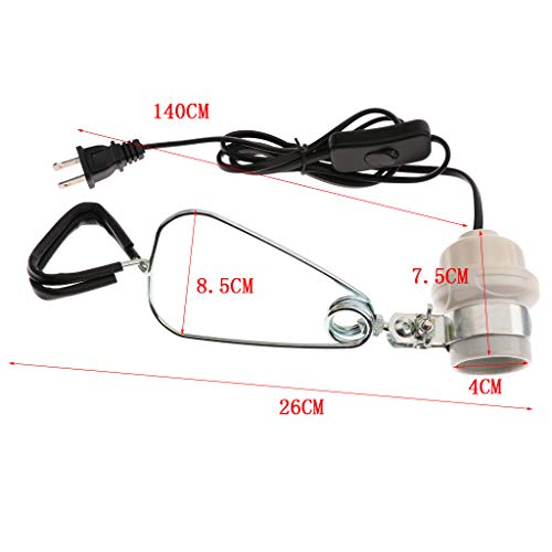 B Blesiya E27 Ceramic Socket Clamp Lamp Fixture for Reptiles and Amphibians, Habitat Lighting & Heat Lamps Holder, Max. 150W Bulb 110-120V US Plug - Thumbnail 2