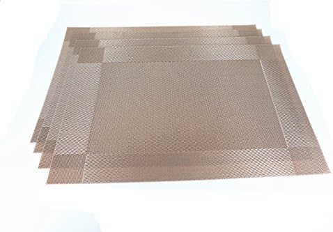 Set of 4 Top Grade PVC Weave Waterproof Placemats Heat Insulation Slip-resistant Table Pad Cup Mat Classic Decor 45 x 30 cm Khaki