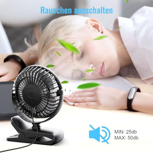 HONYIN Mini USB Clip Fan, 5" Clip and Desk Personal Fan with Sturdy Clamp, 720° Rotation, Desktop Table Cooling Fan by USB Plug In, for Home, Office and Desk