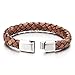 COOLSTEELANDBEYOND Vintage Brown Braided Leather Bracelet Mens Women Leather Bangle Wristband Steel Magnetic Clasp
