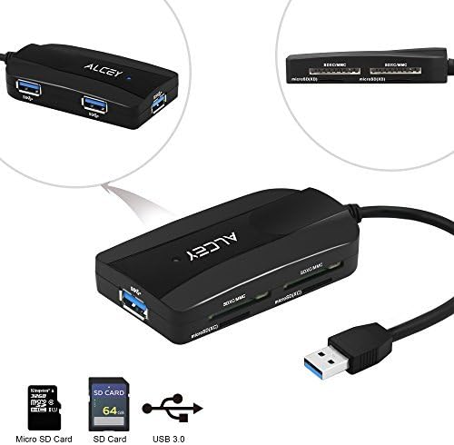 Alcey Superspeed 3-Port USB 3.0 Hub & 4-Slot Card Reader 7 in 1 HUB Adapter -dual SD/SDHC/MMC4.0 and dual TF/Micro SD/SDHC