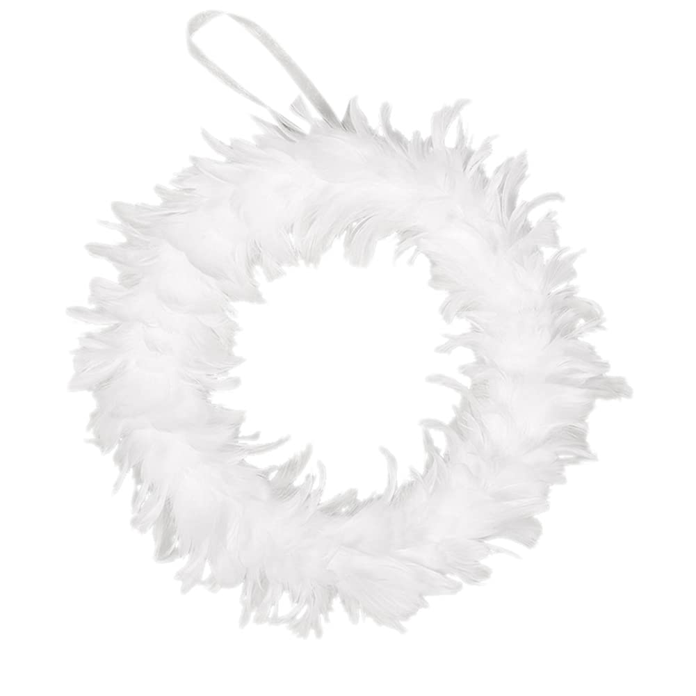 Uposao White Feather Wreath, Christmas Wreath with LED Lights, Decorative Front Door Wreath for Indoor Outdoor Bedroom Wedding Party Decoration