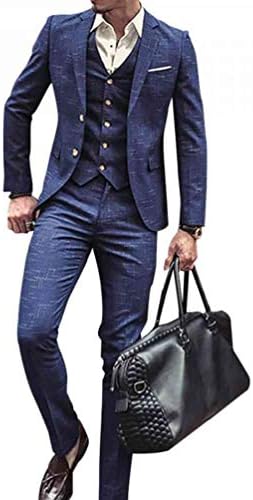 NSBS Mens 3 Piece Classic Tweed Herringbone Check Tan Slim Fit Vintage Suit