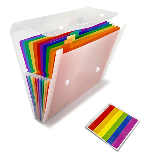 13 Pockets Portable File Folders, A4 Expanding Document Folder, Plastic Expandable Accordian Organizer