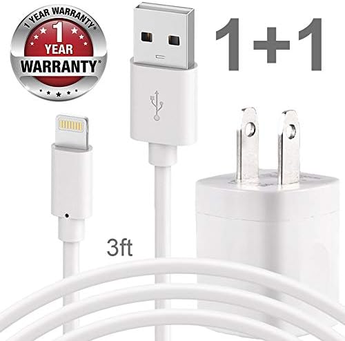 3FT USB Data Sync Cable Charging Cord with Cellphone Cube Wall AC Charger USB Brick Power Outlet Adapter Plug Compatible with iPhone Xr Xs X Max 8 7 6 5 SE Pad Pro Mini Air Pod - White