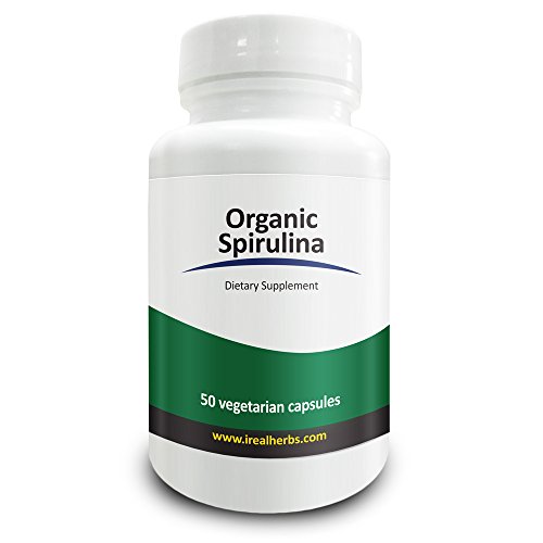 Real Herbs Organic Spirulina 750mg – Also Known as Blue Green Algae Powder – Highest Dosage Per Cap on Amazon, Supports Immune Function, Improves Overall Health – 50 Vegetarian Capsules