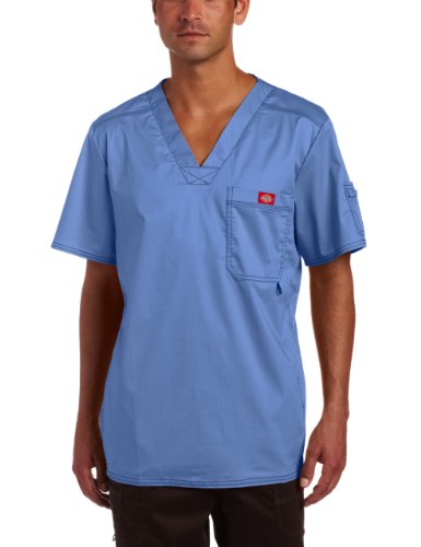 dickies Men's Generation Flex Utility Scrubs V-Neck Shirt, Blue Fog, Medium