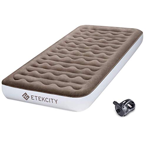 Etekcity Camping Portable Air Mattress Inflatable Single High Airbed Blow up Guest Bed Tent Mattress with Rechargeable Pump, Height 9", Twin Size