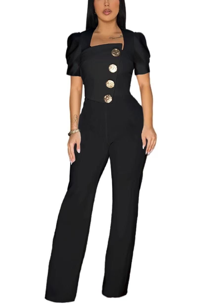Photo 1 of Sunlips Women fashionable, sexy, elegant, high waisted, wide leg pants, club business party button jumpsuit
