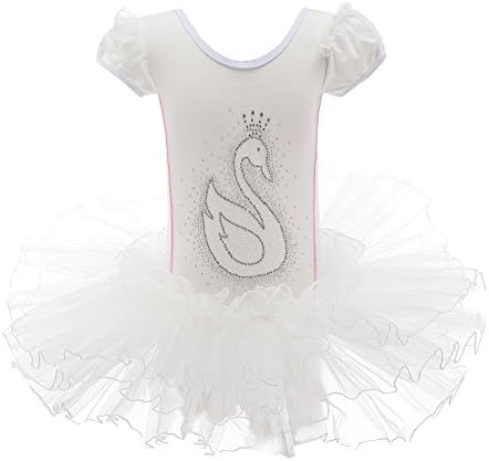 XTS Toddlers Kids Girl Dance Costumes Short Sleeve Swan Tutu Ballet Dress Dancewear White 3-4 Years
