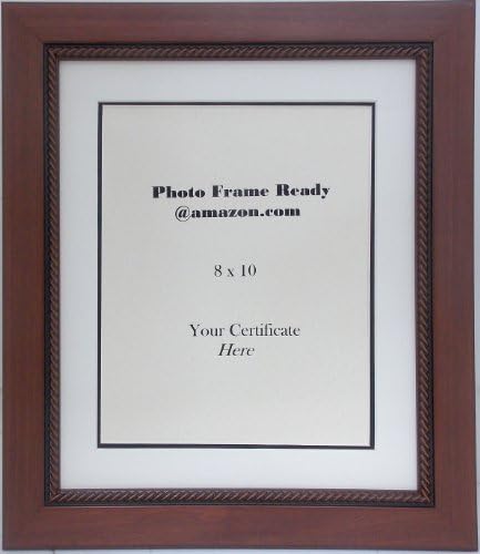 Wall Mount Photo Frame with Brown Rope Edged Wood Moulding Holds 8x10 Photo Certificate or Document