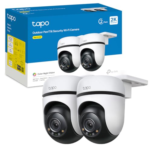 Tapo C510W(2-Pack) 360° WLAN-UEberwachungskamera fuer aussen, Farbnachtsicht, KI-Erkennung, Smart Tracking, Licht- & Ton-Alarm, Zwei-Wege-Audio, lokale Speicherung ueber microSD-Karte oder H500 HomeBase