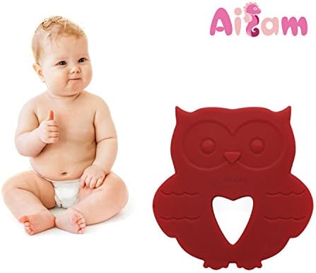 AILAMS Baby Owl Teether - Toddlers Teething Toy, Food Grade Silicone BPA Free FDA Approved (Red)