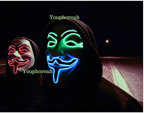 L.E.D. GLOW " V " for Vendetta Mask / masquerades masks / guy fawkes mask / halloween mask / light up mask / fawkes mask / Dj mask / (Red)