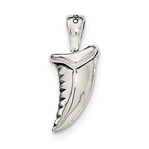 Sterling Silver Polished Shark Tooth Pendant on a Sterling Silver Cable, Snake or Ball Chain Necklace