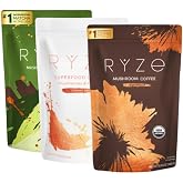 RYZE Ultimate Energy Bundle, Mushroom Coffee, Matcha &amp; Creamer, 30 Servings | Medium Roast, Probiotic Creamer, 6 Organic Adaptogenic Mushrooms, Lion's Mane &amp; L-Theanine