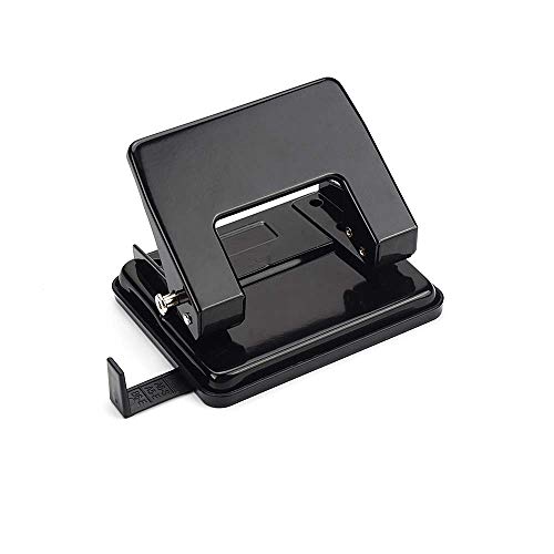 Hand Metal Two Hole Punch Squeeze 20 Sheet Heavy Duty Padded Handle Puncher for School, Home and Office-Black