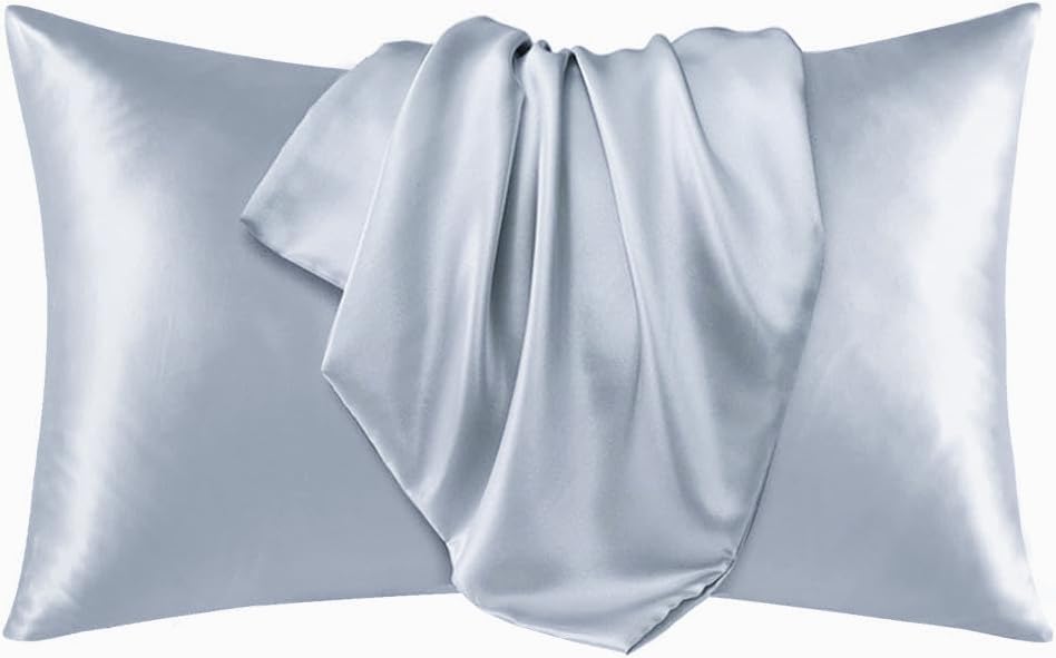 Juwenin Silky Satin Pillowcases Queen Standard For Facial Beauty Hair Health Face Care Hypoallergenic Set Of 2pcs (Grey)