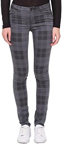 C02 New Womens Grey &amp; Black Tartan Check Slim Trousers Plaid Skinny Stretch Jeans US 4 (UK 8)