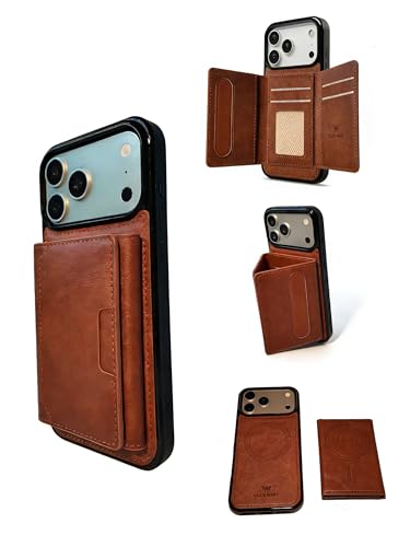 CLICK MART Cruelty Free Leather Case Compatible with iPhone 17 Pro Max 6.9" 2025 iPhone Case Premium PU Leather Magnetic Card Slots wallet case (CM-17PM) – Brown