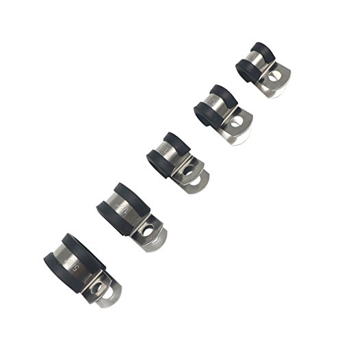 Cable Clamp 55 Pieces 304 Stainless Steel Rubber Cushion Pipe Clamps Assortment with 5 Size 1/4'' 5/16'' 3/8'' 1/2'' 5/8'' Metal Cable Clamp Kit