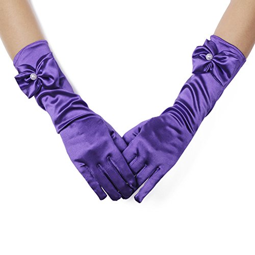 Lusiyu Girl Solid Color Long Elbow Length Formal Pageant Glove (Purple) - Thumbnail 3