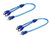 iexcell 2 Pcs Blue Male to 2 Female RCA Speaker Splitter Shielding Cable Adapter