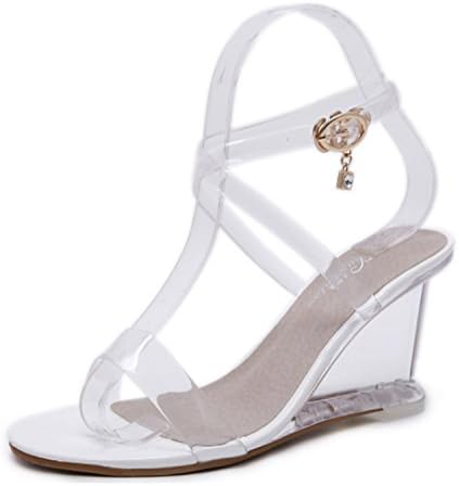 Huaishu Women's Wedge Sandals Summer New Wild Shoes Word Buckle Simple Wedge Sandals Transparent Ladies Girls Slippers Flip Flops 8.5cm Sandals