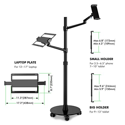 image for Viozon Tablet and Laptop Floor Stand, 2-in-1 Rolling Adjustable Dual a